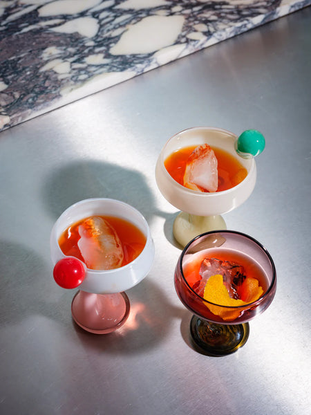 BON BON COCKTAIL GLASS Aubergine Punch & Olive Punch