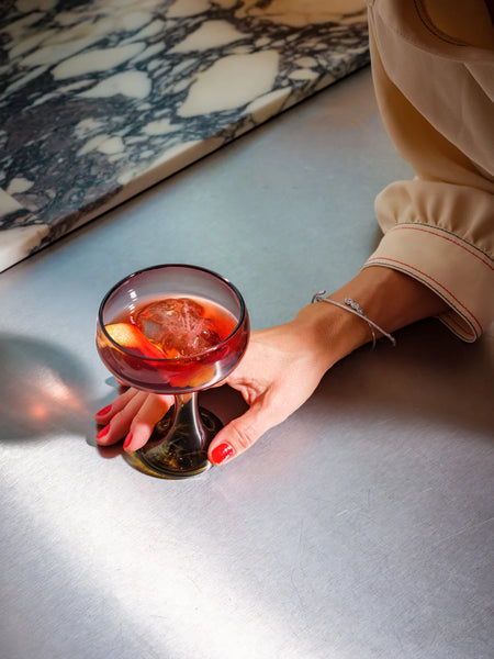 BON BON COCKTAIL GLASS Aubergine Punch & Olive Punch