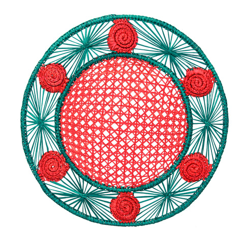 Calado round Placemat with coaster - two tones: red-green
