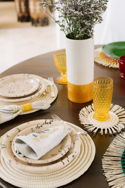 Round Placemat - ochre-coral-chocolate-natura