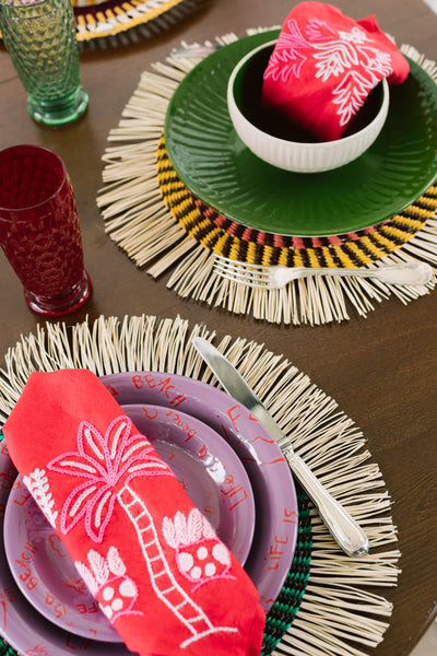 Round Placemat - ochre-coral-chocolate-natura